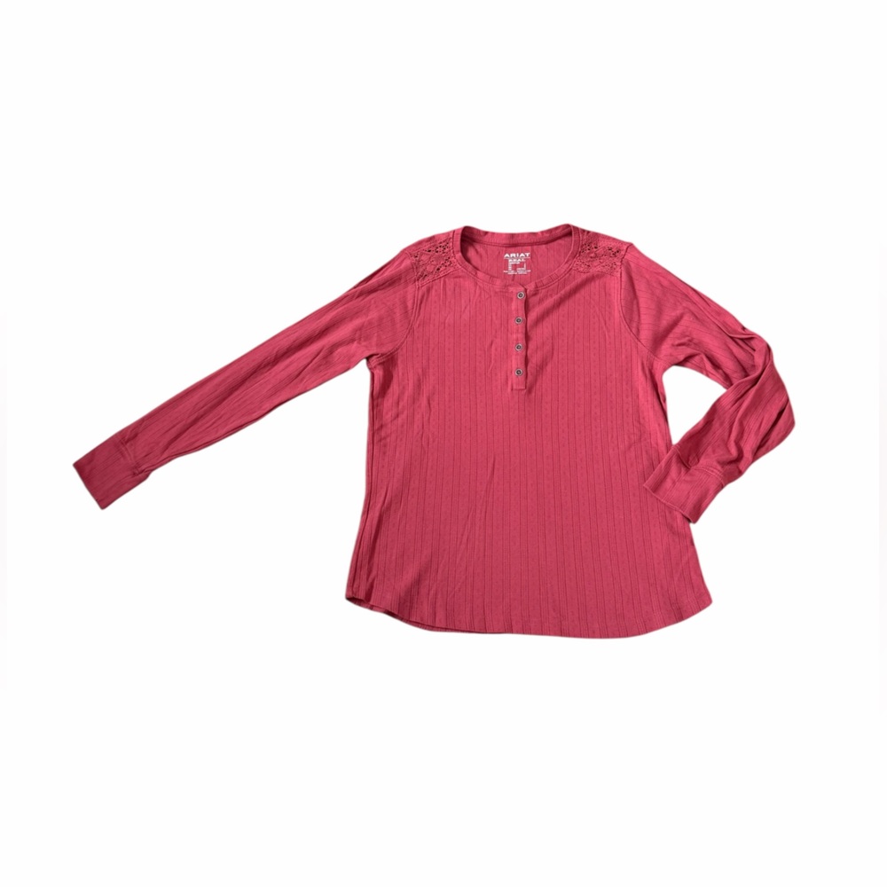 Ariat Women's Pointelle Earth Red Long Sleeve Henley Top Lace Women’s Sz Large - Picture 3 of 12